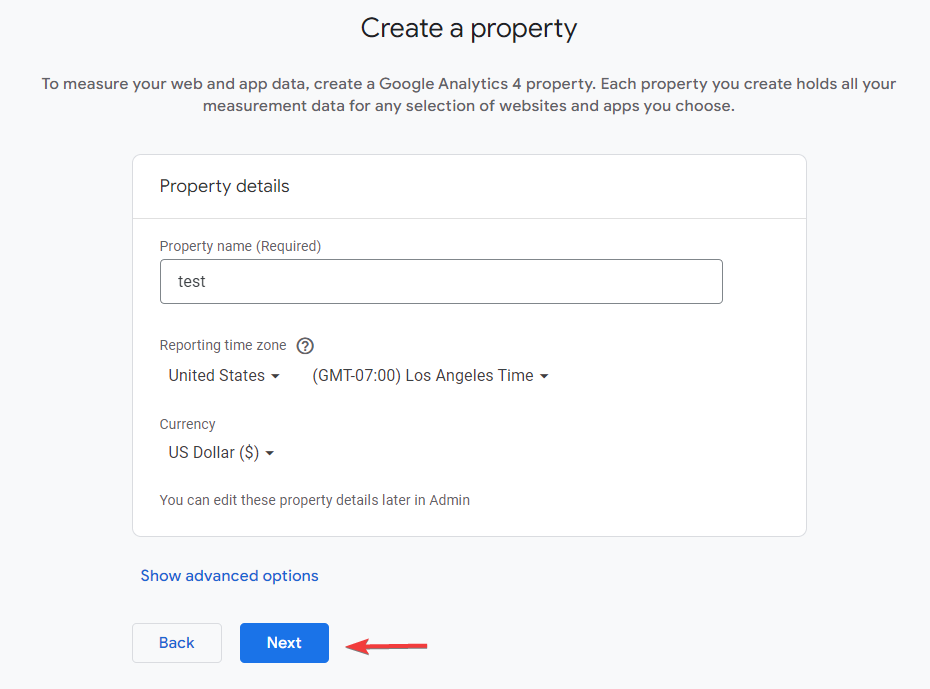 نام property گوگل آنالیتیکس