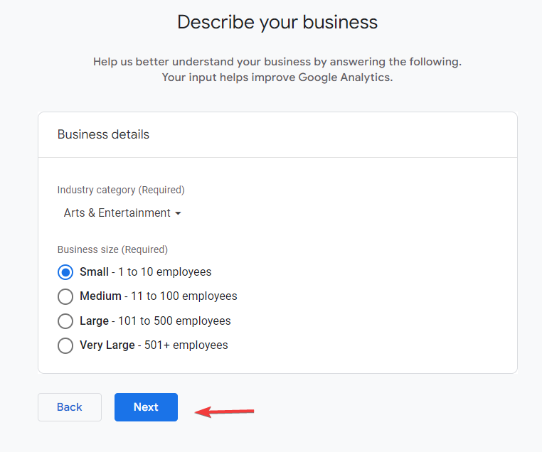 اندازه کسب و کار و هدفت از استفاده از سرویس Google Analytics