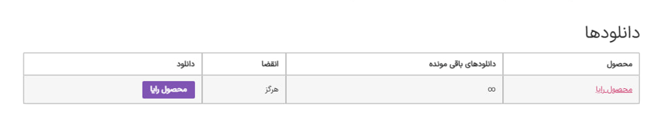 استایل پیش فرض جدول دانلود محصول