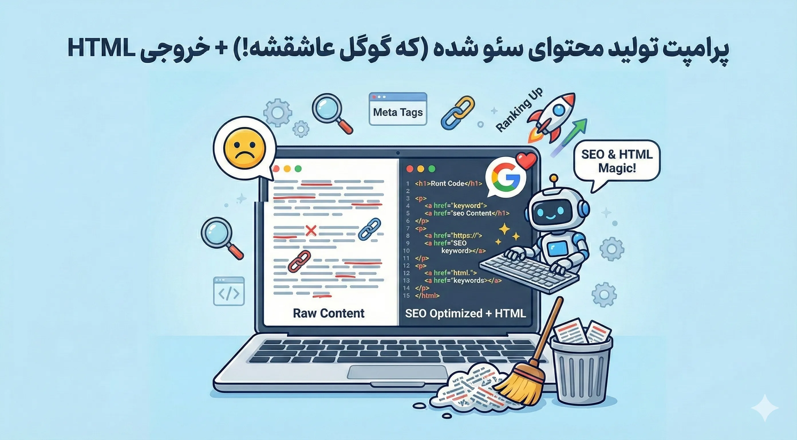 پرامپت تولید محتوا سئو شده (که گوگل عاشقشه!) + خروجی HTML